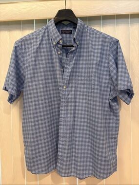Roundtree & Yorke BUNDLE Blue Gingham and Charcoal Short-Sleeve ButtonDown Shirt